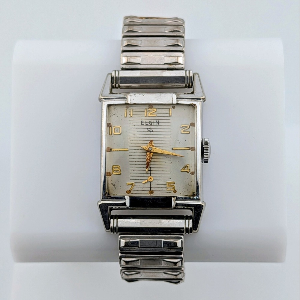 Elgin Mid-Century Manual Wind 10K RGP Rectangular Men's Watch Kreisler Band